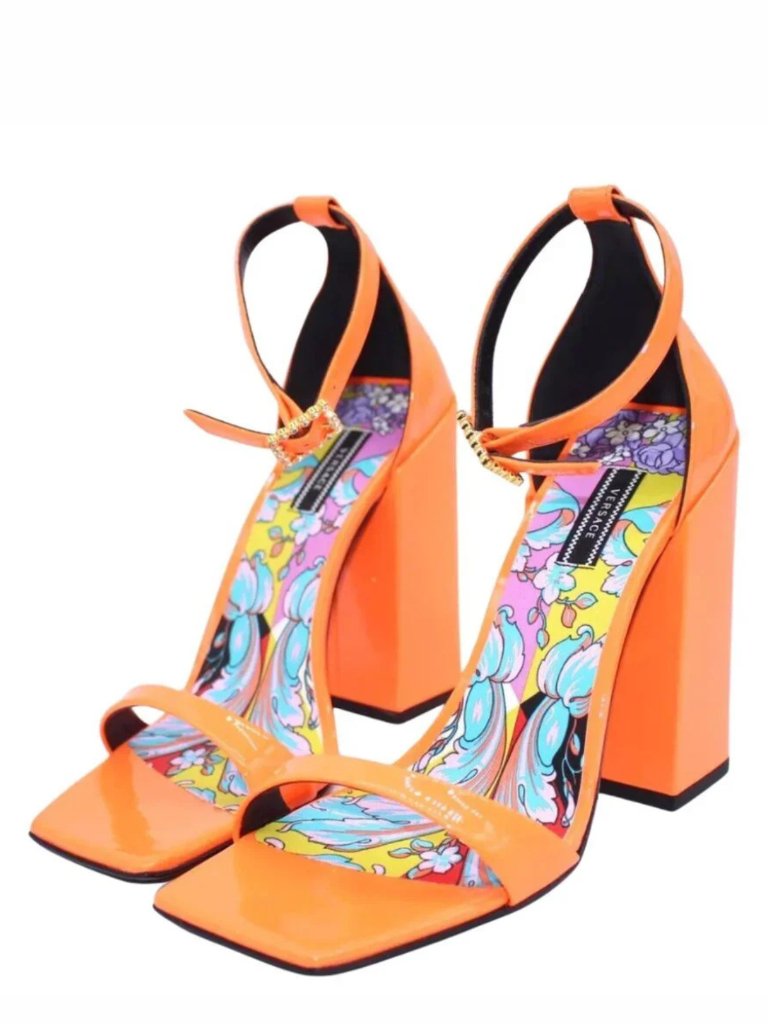 Versace Fluo Patent Leather Sandals Orange Size 39 Eu / 9 Us